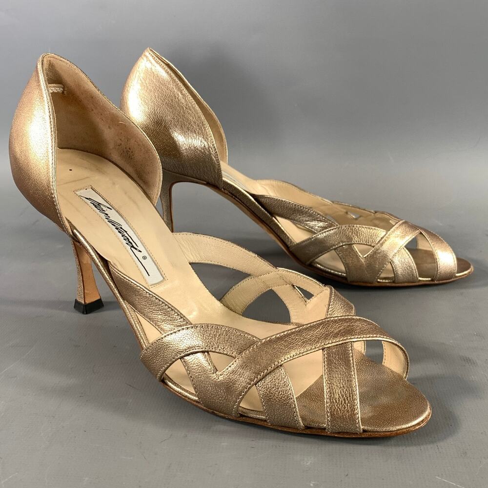 BRIAN ATWOOD Size 7.5 Gold Leather Slip On Sandals